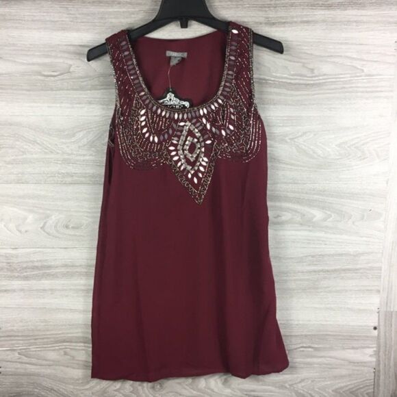 Angie Burgundy Beaded Sheath Dress M - Picture 3 of 6